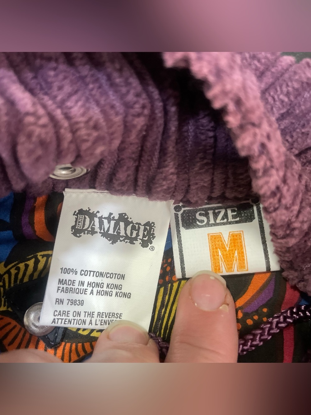 Vintage Major Damage Purple Corduroy Colorblock Jacket Medium M Hooded 1990 - Picture 5 of 9